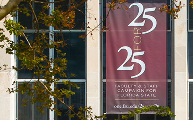 25 for 25 banners on Strozier Library