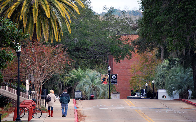 People walking on campus