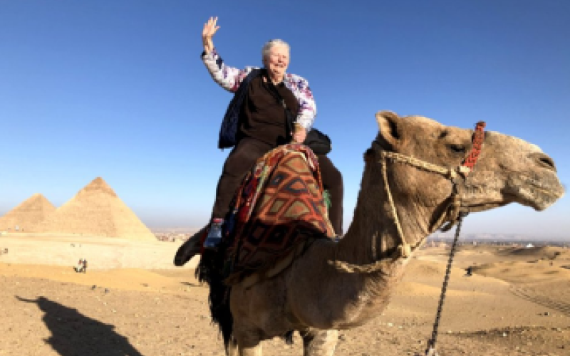 Jo Ann Nelson on a camel