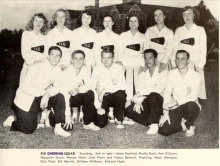A group photo in black and white of the FSU cheerleaders from 1949